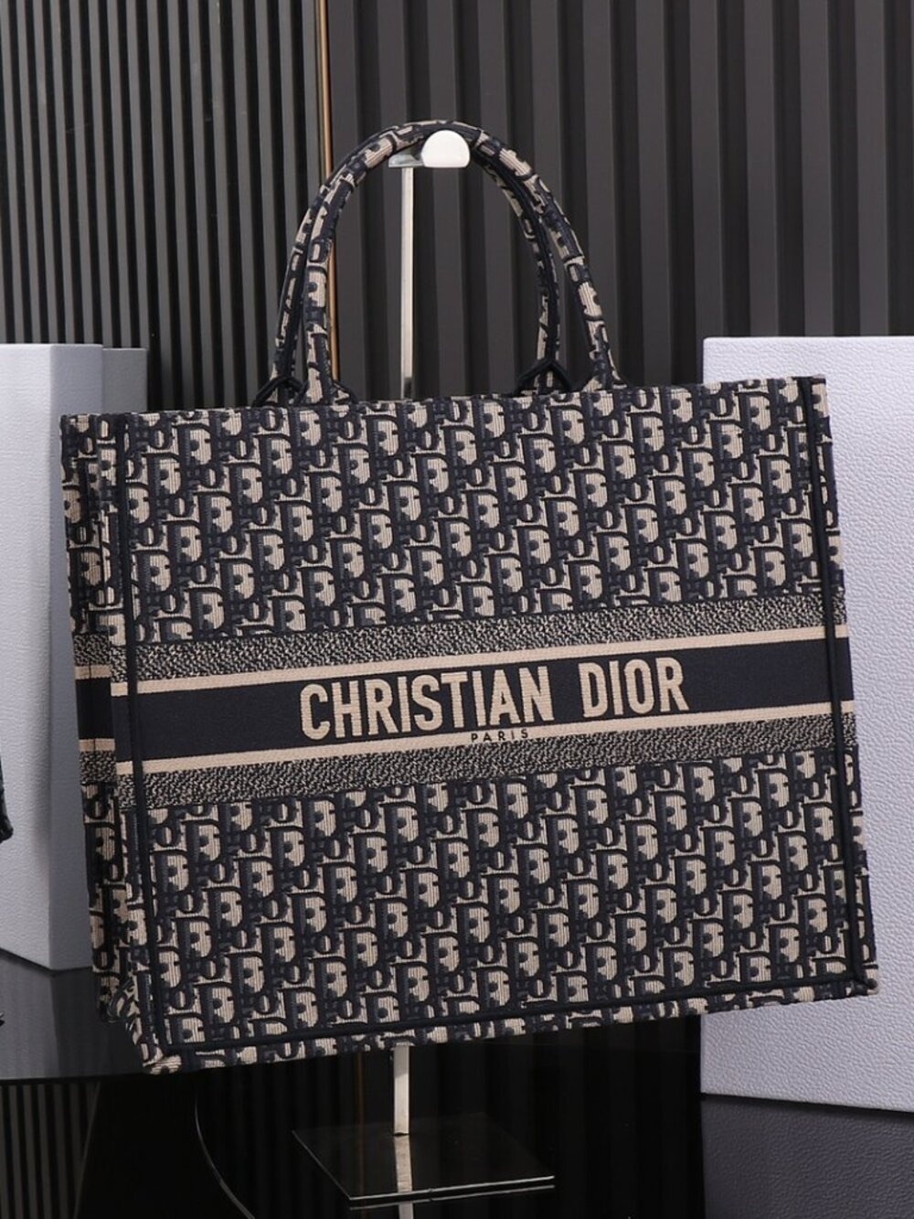 CHRISTIAN DIOR blue Oblique canvas LARGE BOOK Tote Bag